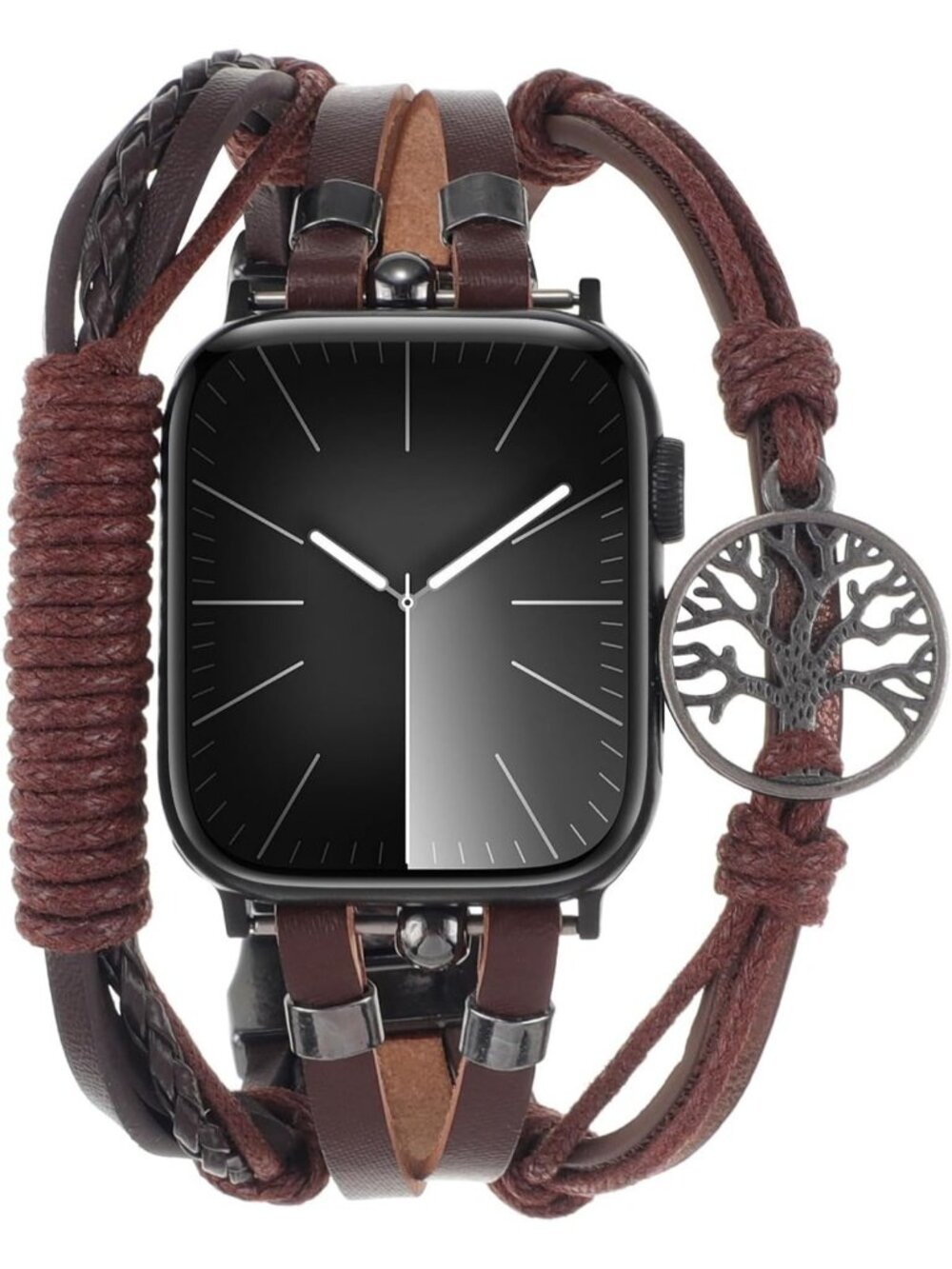 Unisex Brown/Tree of Life Beaded Boho Bracelet Compatible with Apple Watch